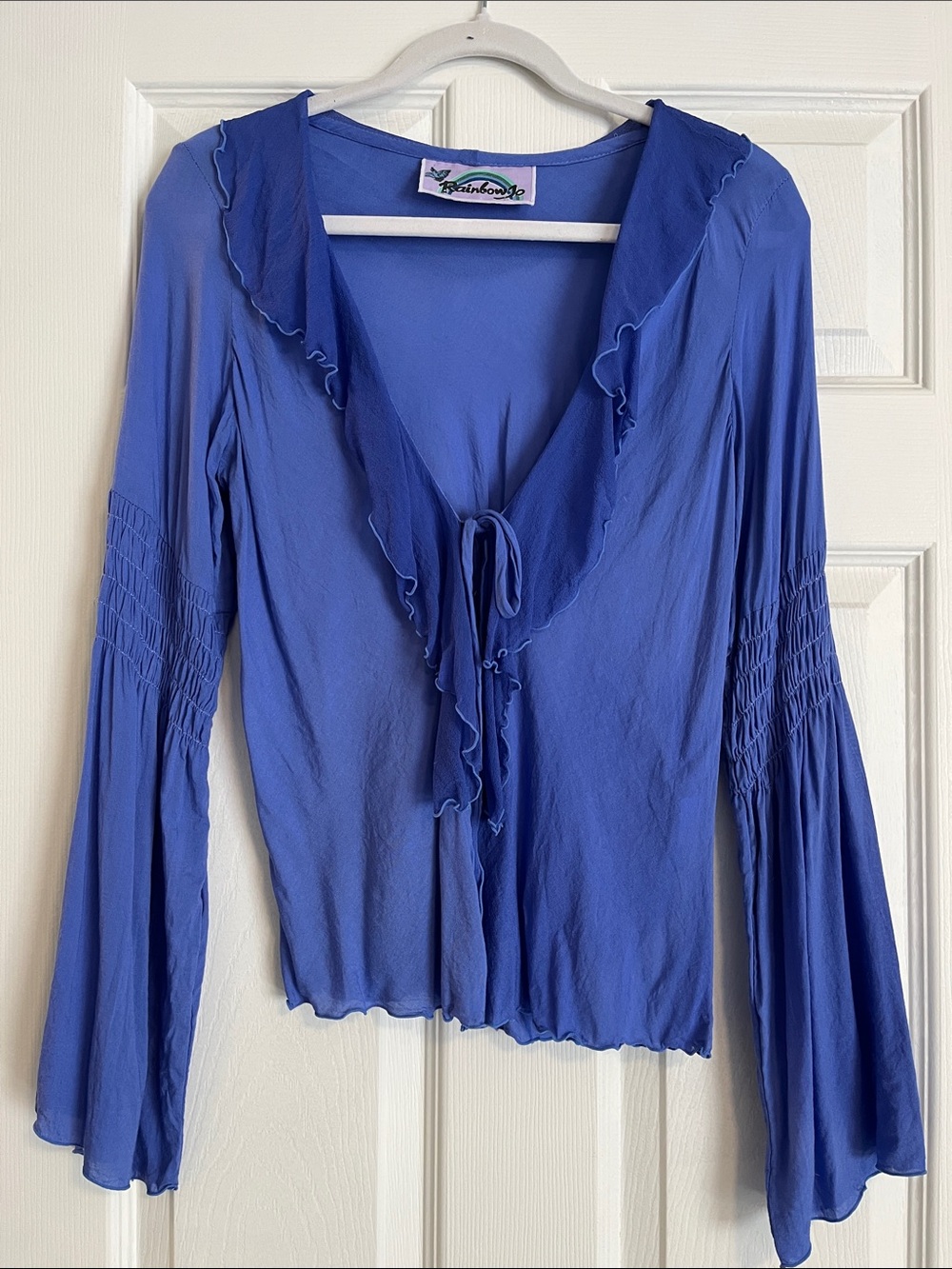Rainbow Ruffle Tie-Front Blouse